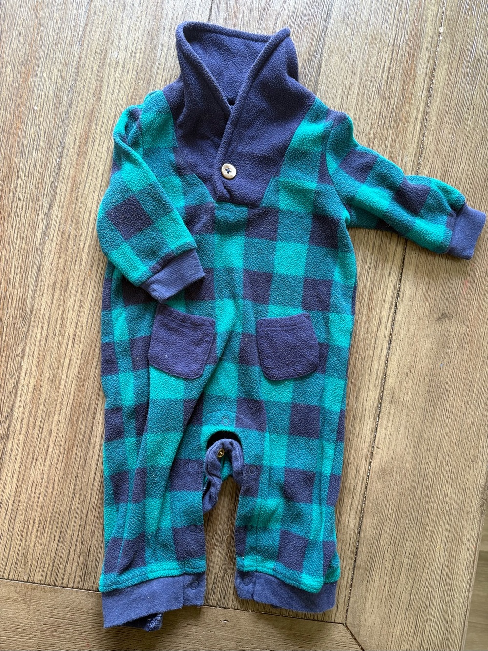 Cat & Jack Plaid Green & Navy Fleece One-Piece - 0-3m